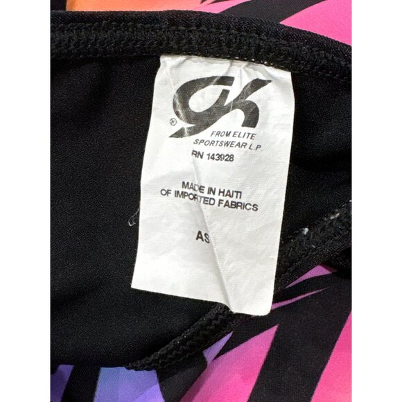Girls GK Elite Cirque Gymnastics Leotard Rainbow Star Print Black Side Panels - Picture 3 of 5